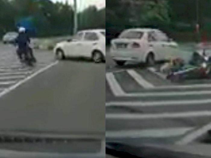 Video Pengendara Sepeda Motor Terluka Gegara Mobil Belok Tajam di Pembatas Jalan