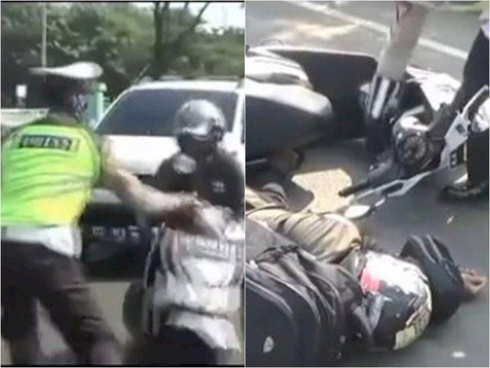 Bikin Ngakak, Pengendara Motor Ini Pura-pura Mati saat Dirazia Polisi di Tengah Jalan