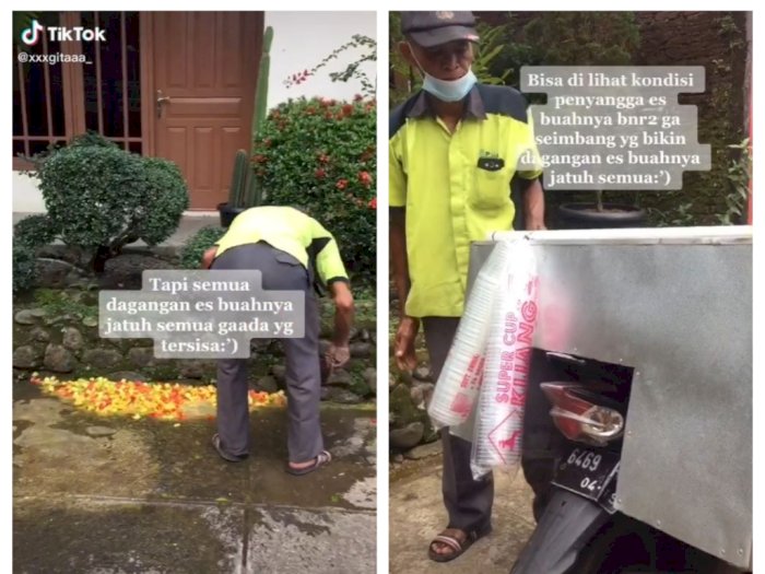 Sedih Lihat Dagangan Bapak Penjual Es Buah Tumpah ke Jalan, Netizen Dorong Open Donasi