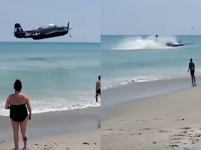 Viral Video Kecelakaan Bomber Perang Dunia II Mendarat di Pantai yang Ramai Pengunjung