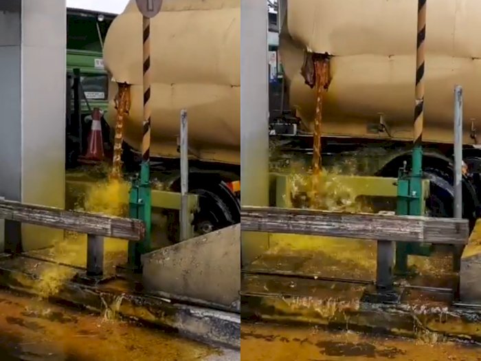 Detik-detik 20 Ribu Liter Minyak Goreng Tumpah di Tol Setelah Truk Tangki Bocor