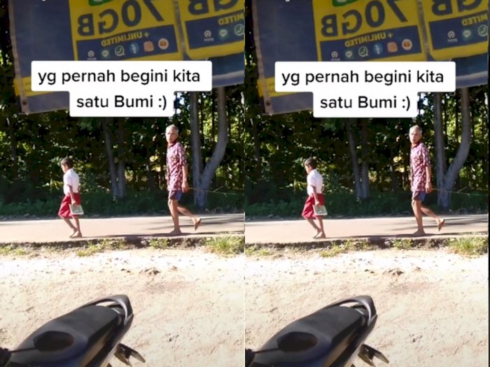 Momen Ayah yang Antar Anaknya ke Sekolah Sambil Pegang Rotan, Bikin Netizen Nostalgia