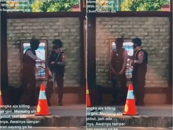 Kocak, Video Polisi Bersenjata Main Pukul-Pukulan saat Bertugas, Netizen: Ingat Masa Kecil