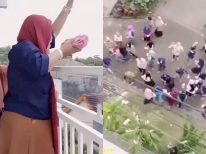 Viral Ibu-ibu Lempar Uang Rp100 Juta dari Atap Balkon, Buat Heboh Penghuni Komplek