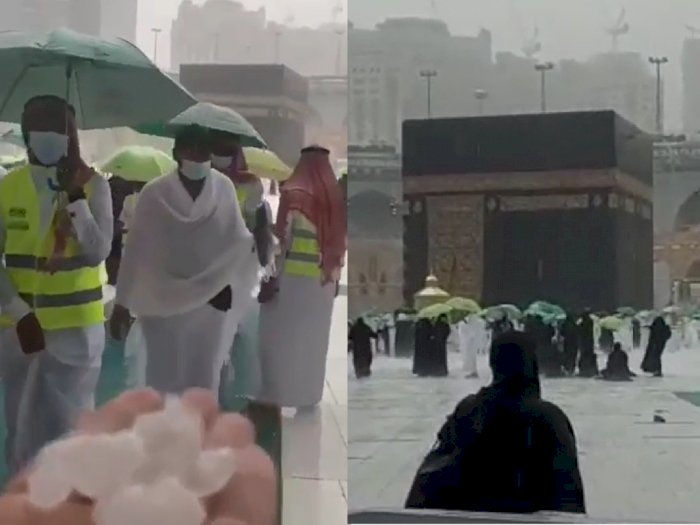 Hujan Es Turun di Masjidil Haram, Jamaah Tetap Towaf Memutari Kabah