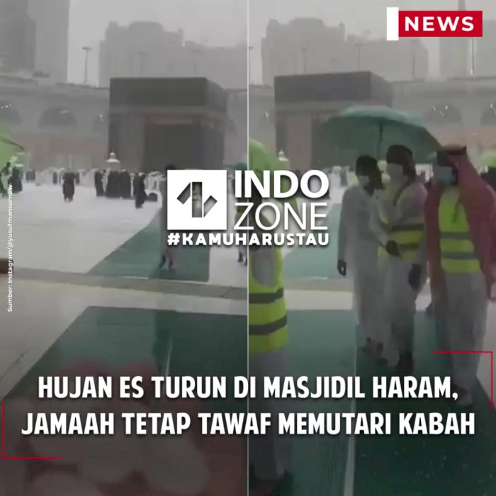 Hujan Es Turun di Masjidil Haram, Jamaah Tetap Tawaf Memutari Kabah