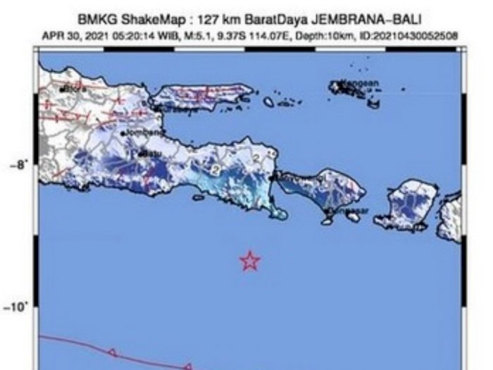 Gempa Bumi M 5,1 Guncang Selatan Bali