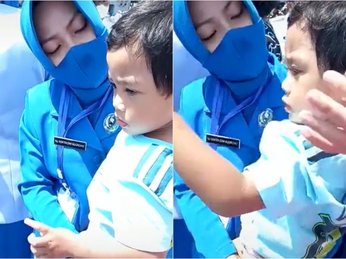 Momen Anak Kru KRI Nanggala 402 Ikut Tabur Digendong  Ibu, Bikin Netizen Nyesek