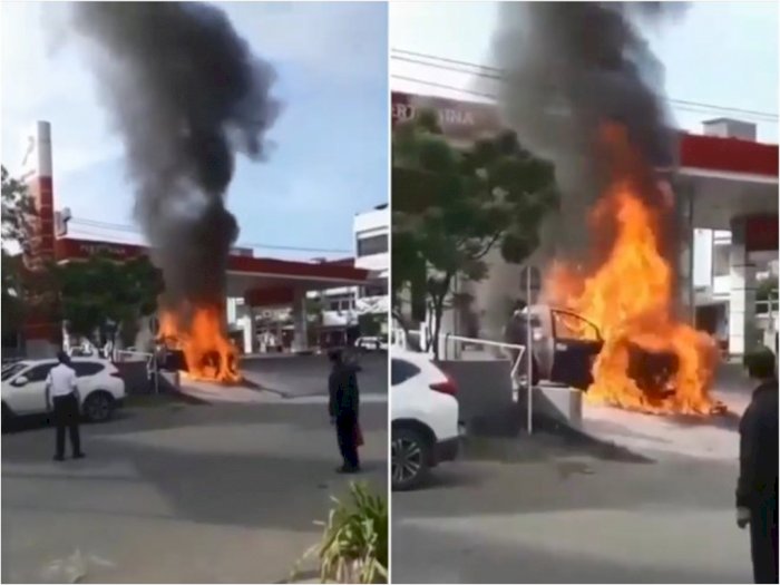 Mengerikan, Mobil Hangus Terbakar di SPBU Pasar Sentral Wajo Usai Melakukan Pengisian BBM