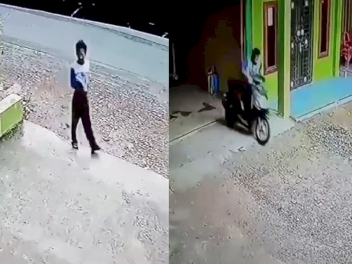 Beredar Video Rekaman CCTV Aksi Pria Pura-pura Gila Maling Motor Warga di Labura