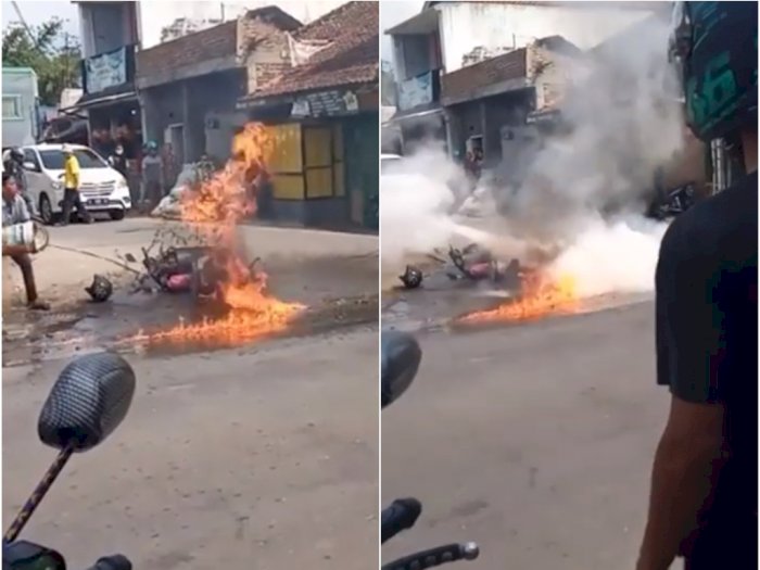 Sepeda Motor Tiba-tiba Terbakar di Jalan, Diduga Akibat Pemilik Menyimpan HP di Dalam Jok