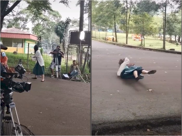 Momen Ketika Stuntwoman Berguling-guling di Jalan, Netizen: The Real Ngebanting Tulang
