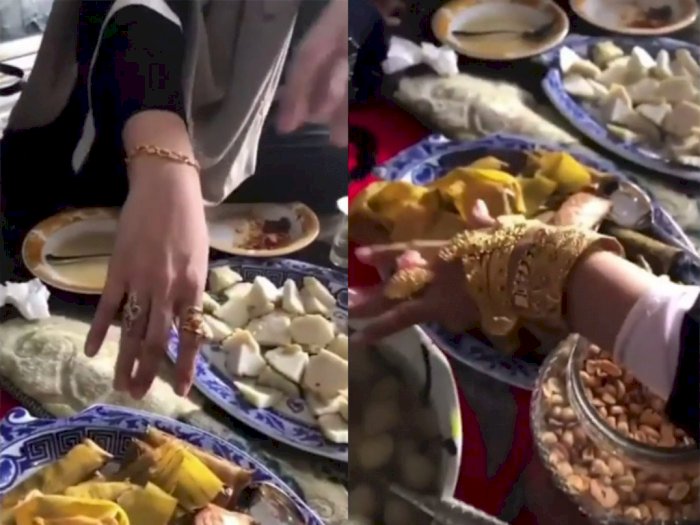 Video Momen Lebaran Emak-emak Pamer Seabrek Perhiasan di Lengan, Dicibir Riya Netizen