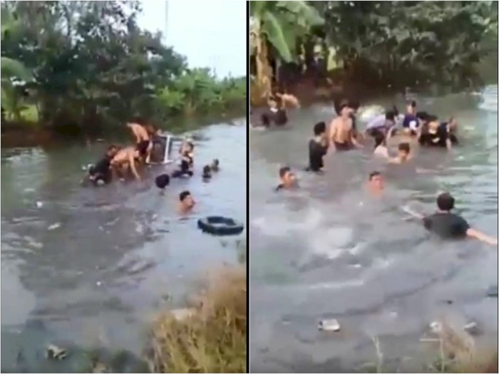 Mobil Pick Up Bawa Penumpang Nyemplung ke Sungai Karawang, 1 Orang Tewas dan 8 Luka-luka