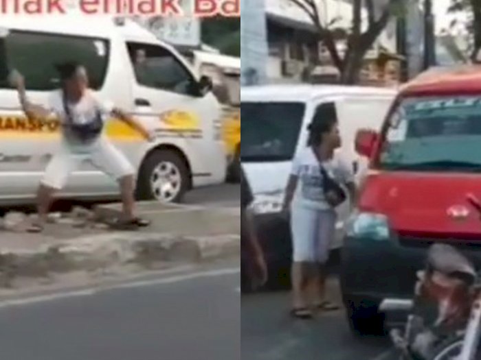 Viral Video Emak-emak di Medan Ribut dengan Sopir Angkot, Sampai Lempar Batu