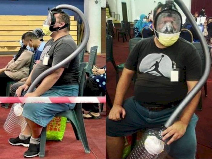 Viral, Pria Kenakan Masker Unik ke Pusat Vaksinasi di Malaysia untuk Perlindungan Ekstra