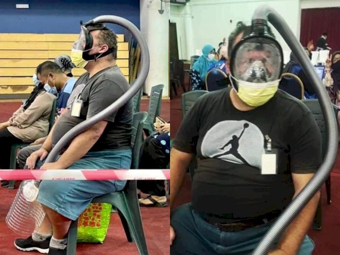 Pria Ini Bikin Orang Sekitar Ngakak saat Datang ke Pusat Vaksinasi Pakai Masker Snorkeling