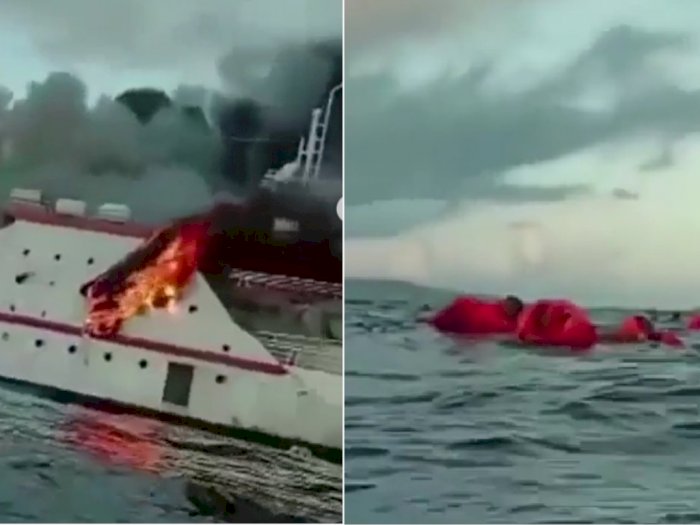 Video Kapal Penumpang Ternate-Sanana Terbakar, Penumpang Terombang-ambing  di Tengah Laut