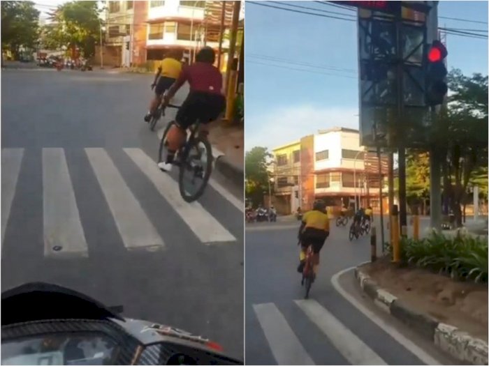 Astaga! Segerombolan Pesepeda Ini Terobos Lampu Merah di Jalan, Banjir Hujatan Netizen