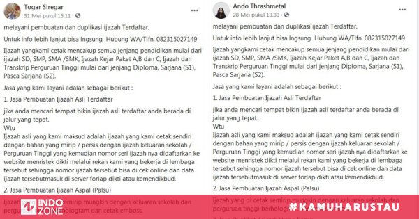 Viral Jasa Pembuatan dan Duplikasi Ijazah Terdaftar