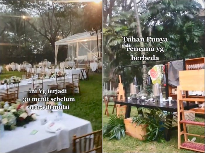 Nyesek! Pesta Pernikahan Outdoor Diguyur Hujan Sebelum Acara Dimulai: Cuma Bisa Pasrah