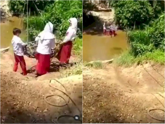 Viral Anak SD Pakai 'Keranjang Terbang' Seberangi Sungai demi Bisa Pergi ke Sekolah