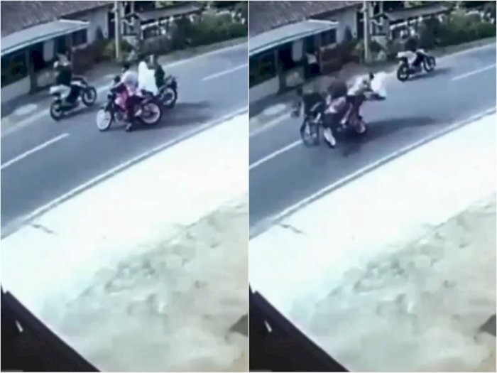Detik-detik Kecelakaan Motor di Magelang, Bocah Perempuan Ikut Terpental ke Aspal