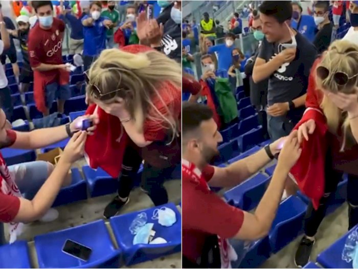 Viral Video Pria Fans Turki Lamar Pacar di Laga Kontra Italia, Netizen: Man of the Match!