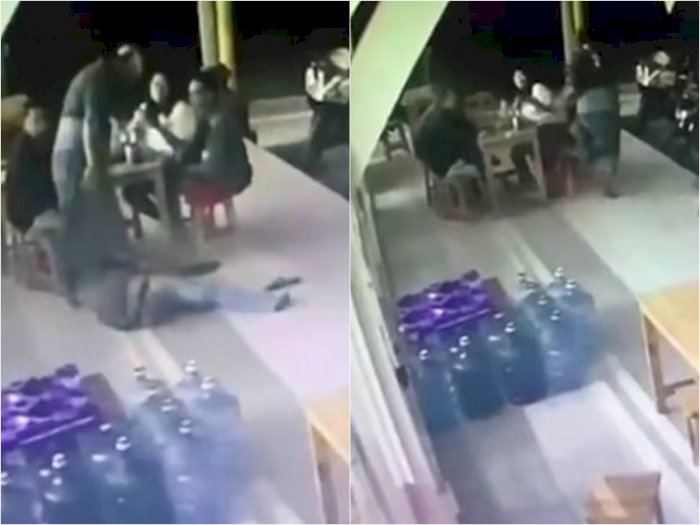 Viral, Bapak-bapak Terekam CCTV Pukuli Orang yang Lagi Nongkrong di Mahendra Kuliner Bali