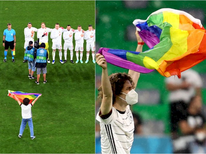 Momen Penyusup Kibarkan Bendera Pelangi Pro LGBT Sebelum Kick Off Jerman vs Hungaria