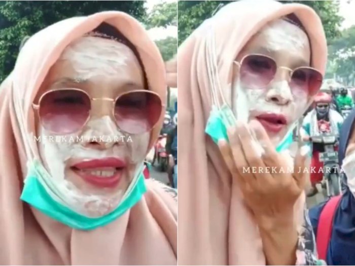 Viral Ibu-ibu Simpatisan Habib Rizieq dengan Wajah Penuh Odol: Ada Gas Air Mata Bunda