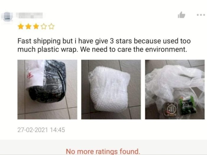 Penjual Kirim Barang dengan Cepat & Aman Tapi Terima 3 Bintang karena Pakai Banyak Plastik