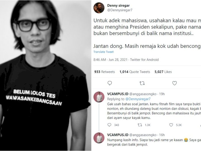 Sebut 'Mahasiswa Bencong', Denny Siregar Disentil Sutradara Angga Sasongko
