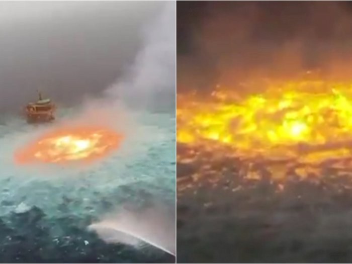Ngeri! Penampakan 'Mata Api' bak Lava Cair Menyembul Keluar di Permukaan Laut Meksiko