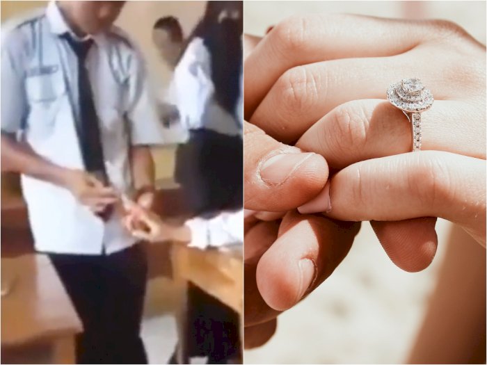 Viral Siswa SMP 'Melamar' Pasang Cincin di Jari Wanita, Endingnya Dicium