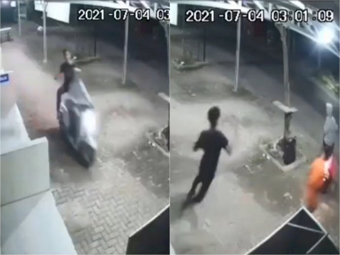 Detik-detik Dua Pemotor Serang dan Rampas Ponsel Pria di Depan Ruko Futsal Cikampek