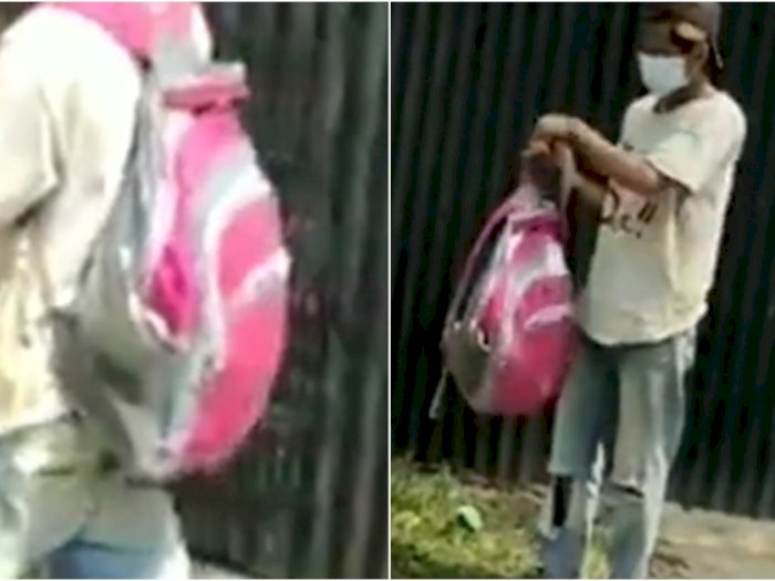 Sedih, Pria Kuli Bangunan Pakai Tas Pink saat Dipecat dari Proyek, Pinjam Tas dari Anaknya