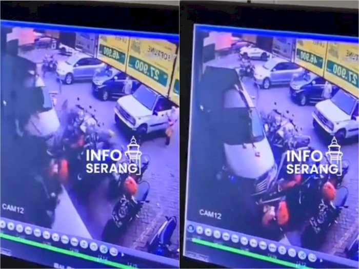 Duh! Emak-emak di Serang Tak Mahir Bawa Mobil, Tabrak Dagangan & Motor di Depan Minimarket