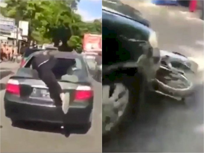 Heroik, Pria Lompat ke Atas Mobil Sedan yang Hendak Kabur Usai Tabrak Pemotor di Bandung