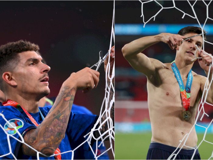 Menangkan Trofi EURO 2020, Pemain-pemain Italia Ini Potong Jaring Gawang