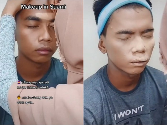 Waduh! Suami Pasrah Dijadikan Model Makeup Istrinya, Hasilnya Bikin Melongo