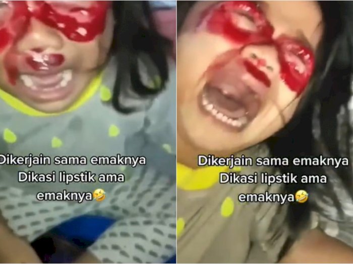 Cara Unik Ibu Hentikan Anaknya Main Gadget, Mata Diwarnai dengan Lipstik Seperti Berdarah