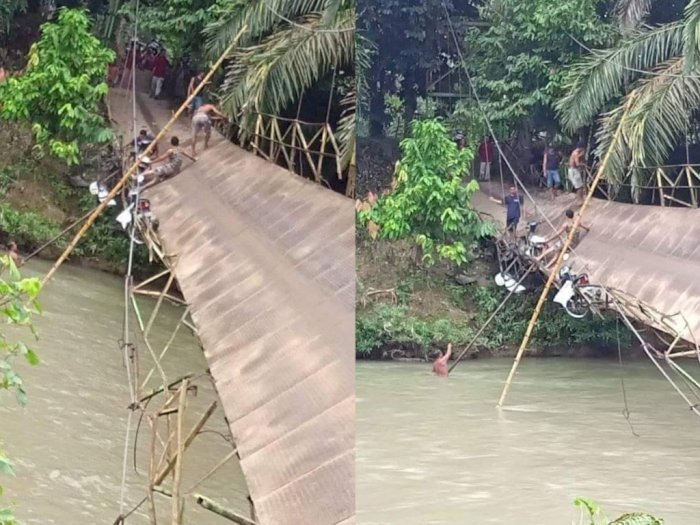 Tragis! Jembatan Gantung di Labura Putus saat Dilintasi, Warga Nyaris Terperosok ke Sungai
