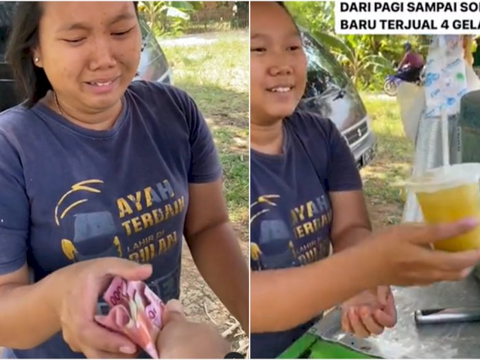 Wanita Penjual Es Tebu Nangis Terharu, Esnya Rp5 Ribu Ditawar Jadi Rp500 Ribu saat PPKM