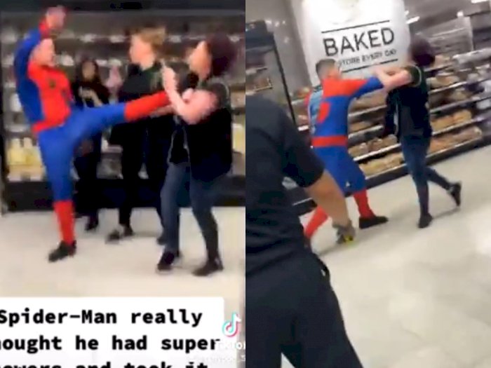 Ganggu Karyawan Supermarket untuk Sebuah Lelucon, Pria Berkostum Spiderman Malah Ngamuk