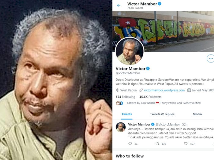 Akun Twitter Victor Mambor Muncul Kembali, Sempat Hilang Usai Sebar Video TNI Injak Kepala