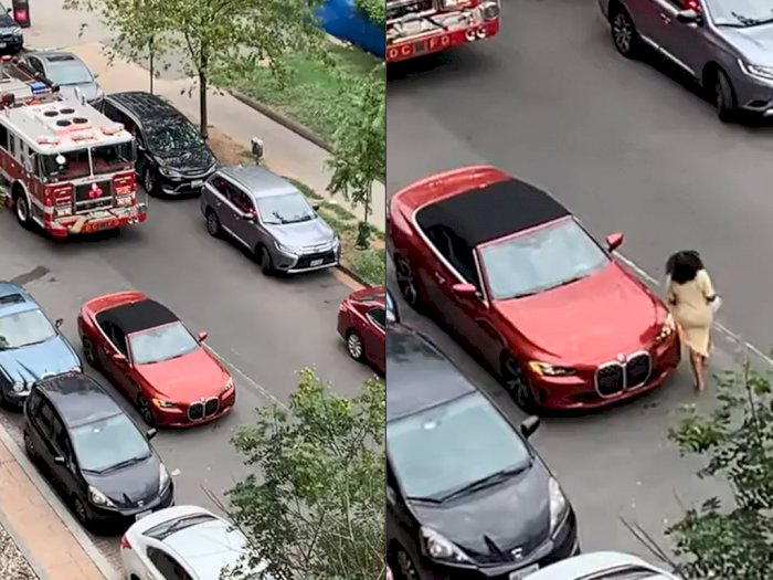 Mobil BMW 4 Series Ini Parkir di Tengah Jalan, Bikin Mobil Pemadam Kebakaran Susah Lewat!