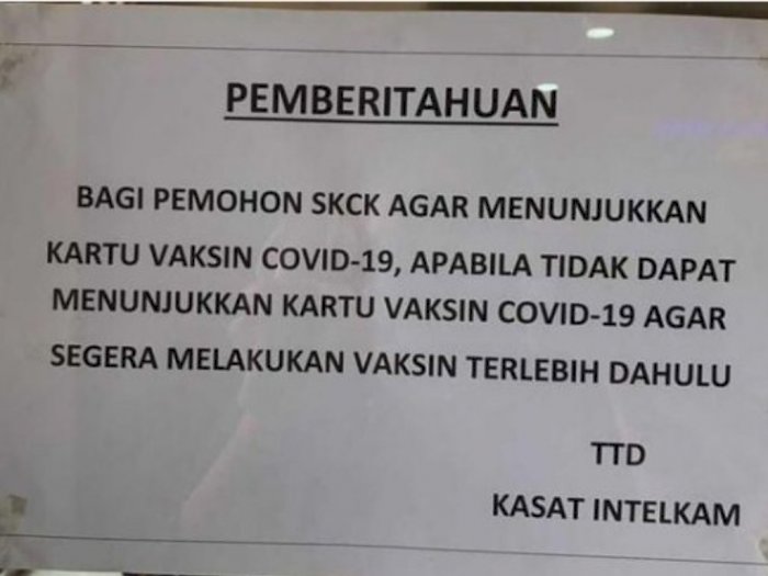 Sertifikat Vaksin Jadi Syarat Urus SKCK di Tangerang, Netizen: Gini Amat Indonesia