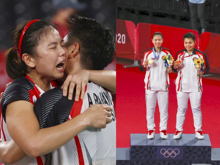 FOTO: Tangis dan Senyum Bahagia Greysia Polii/Apriyani Rahayu Usai Raih Emas Olimpiade