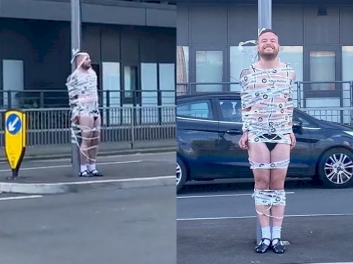 Pria Ini Terikat di Tiang Cuma Pakai Kaus Kaki & Sandal, Dibuat Sebagai Lelucon